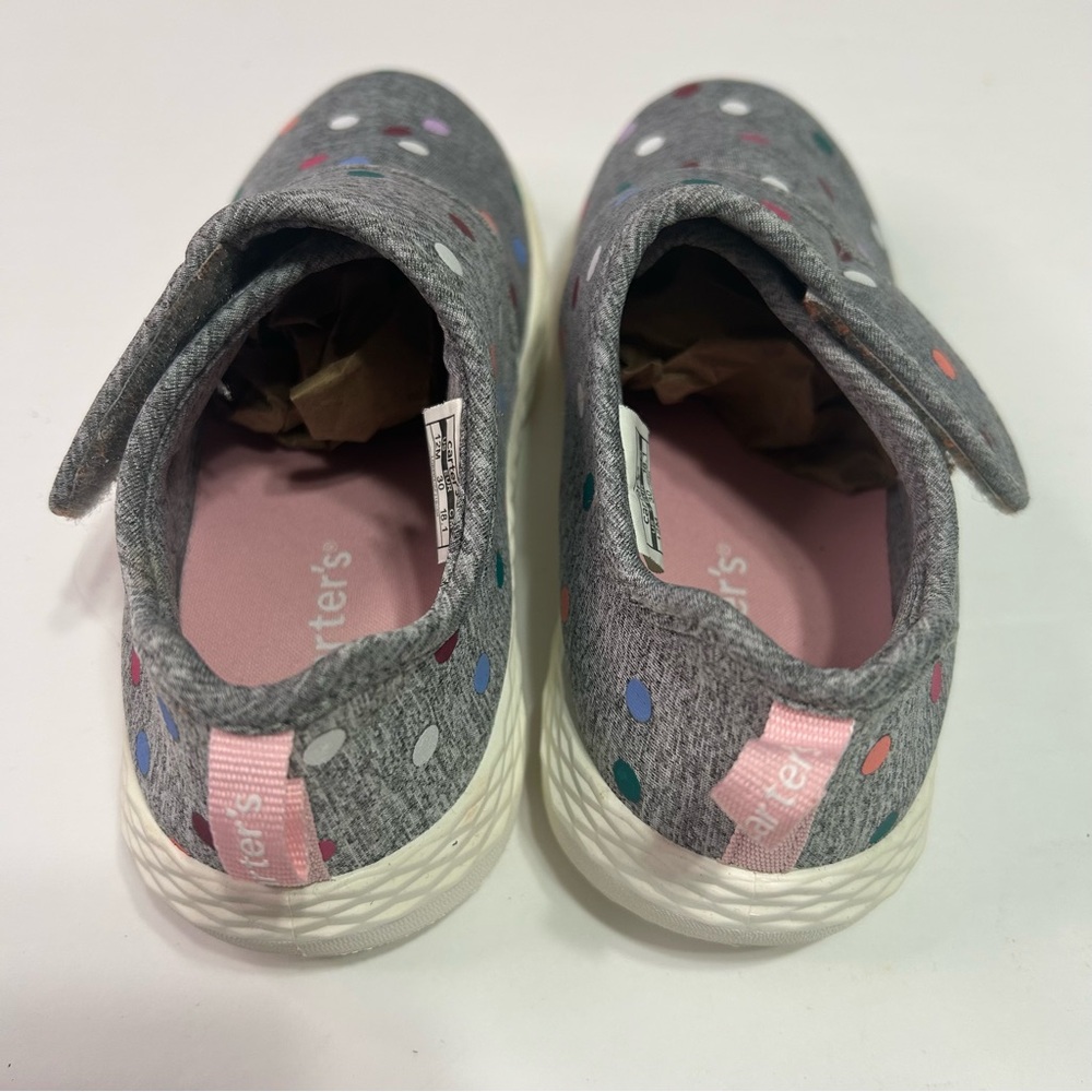 Carters kids girls canvas grey sneakers shoes multi colored polka dot size 12M - Picture 2 of 8